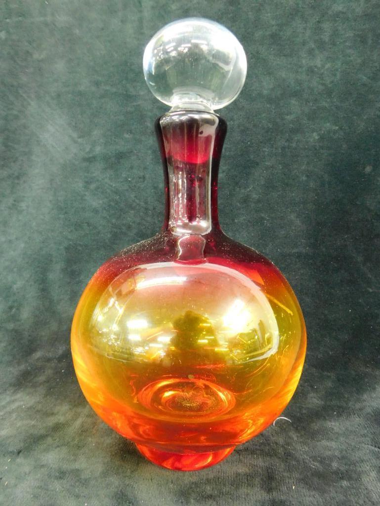 Vintage Blenko Amberina Decanter with Stopper - Sticker - 9.5" x 5"