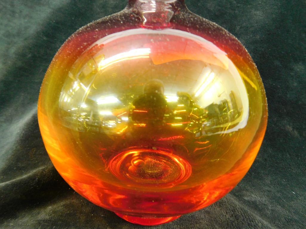 Vintage Blenko Amberina Decanter with Stopper - Sticker - 9.5" x 5"