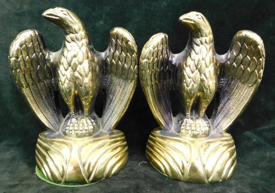 Gold Tone White Metal Eagle Bookends - Each 7.5" x 6"x 3"