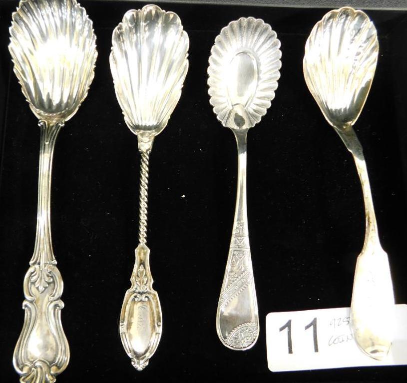 Sterling Silver - 4 Clamshell Bowl Spoons - 925-79.0 Grams - 900-19.0 Grams