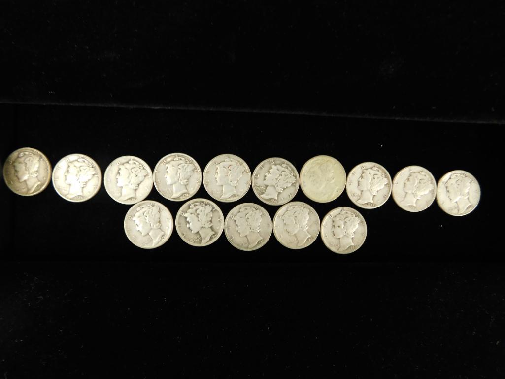 15 Silver Mercury Dimes