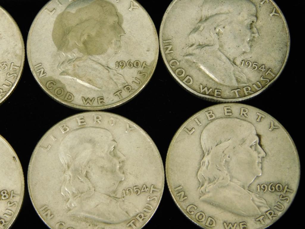 12 Silver Franklin Half Dollars