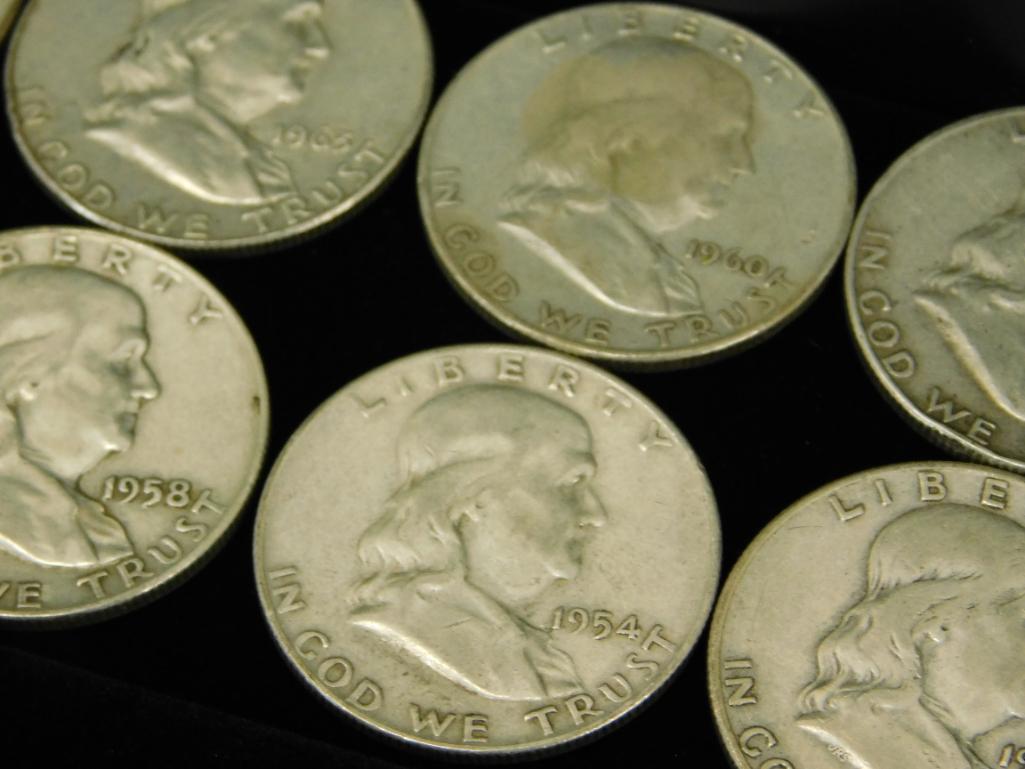 12 Silver Franklin Half Dollars