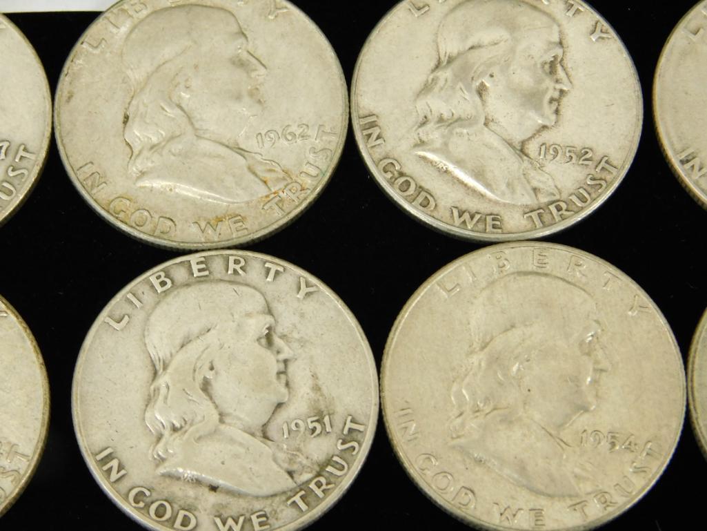 12 Silver Franklin Half Dollars