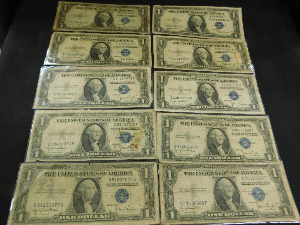 10 Blue Seal $1 US Silver Certificates