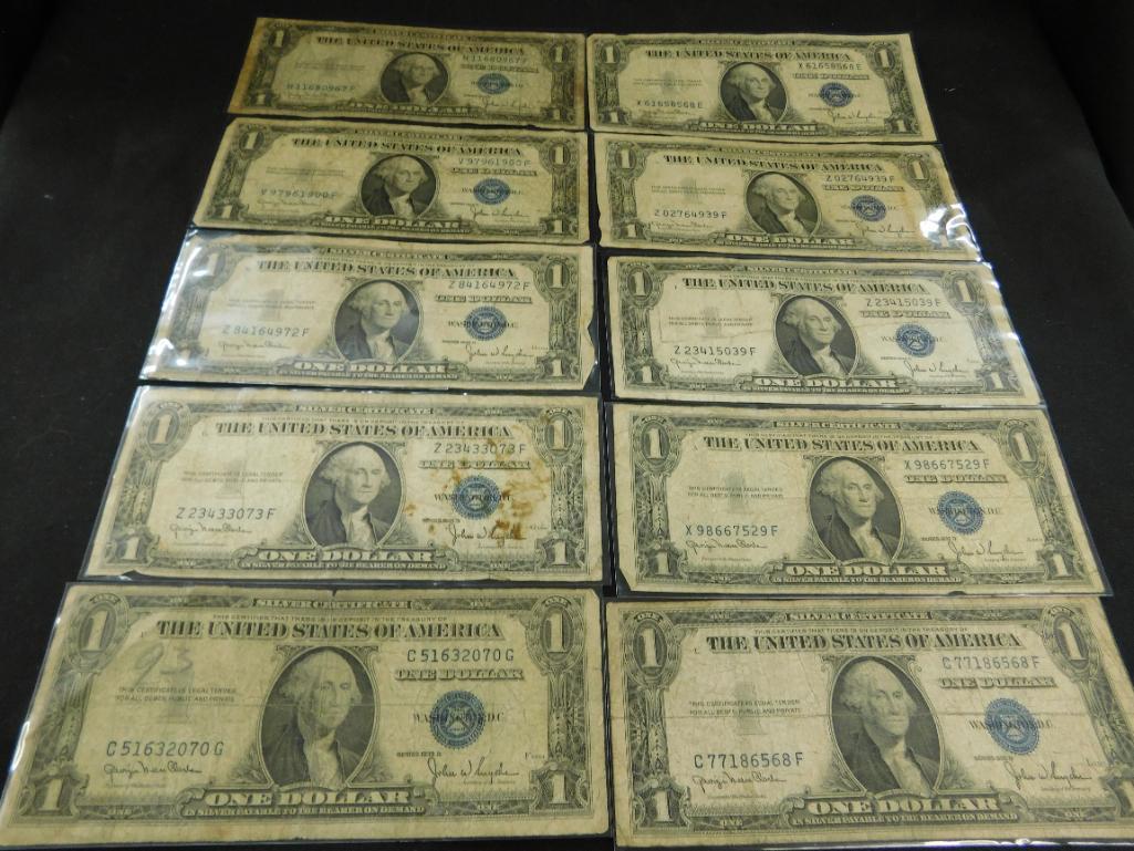 10 Blue Seal $1 US Silver Certificates