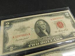 3 1953 Red Seal $2 US Bank Notes