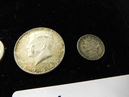 Tray Lot 1964 Kennedy Half - Mercury Dime - Buffalo Nickels - Wheat Pennies