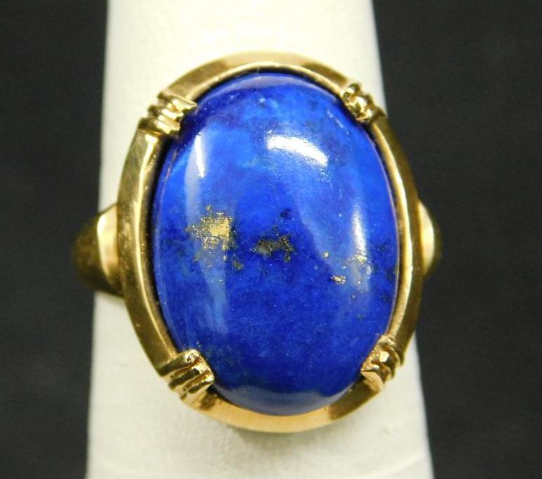 14K Yellow Gold - Ring - Size 6 - Lapis Lazuli - 5.8 Grams TW