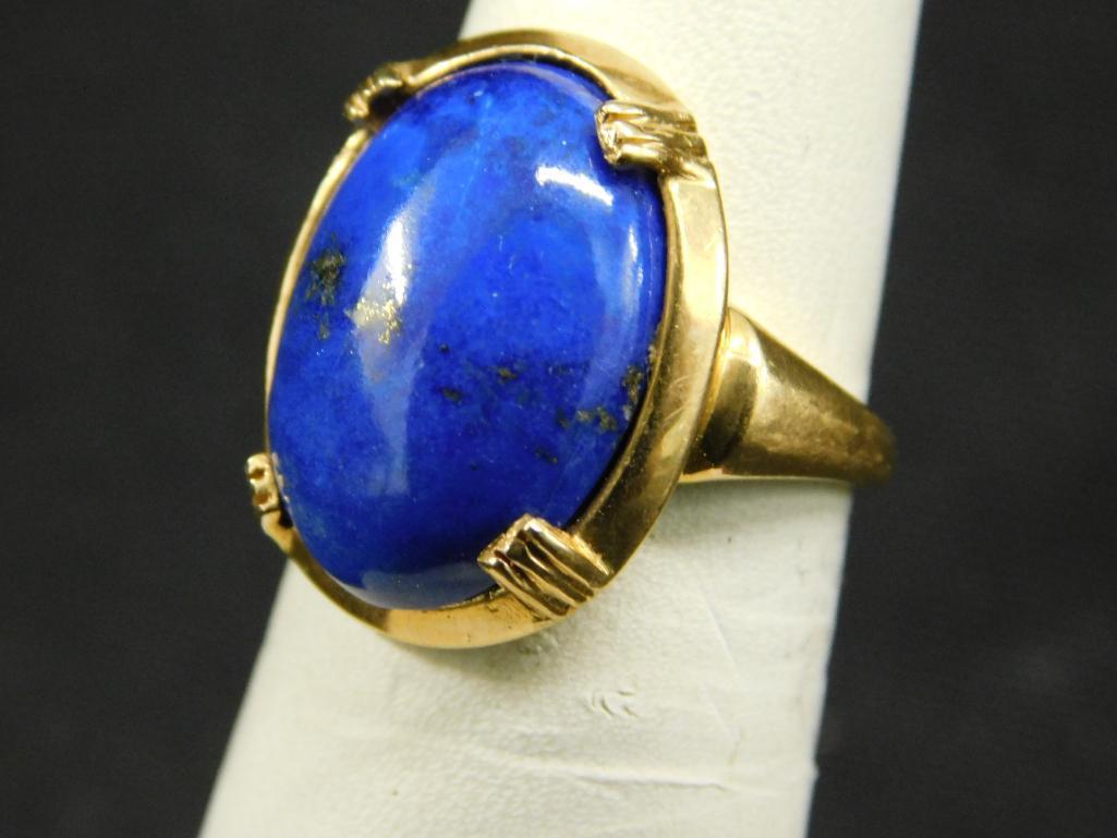 14K Yellow Gold - Ring - Size 6 - Lapis Lazuli - 5.8 Grams TW