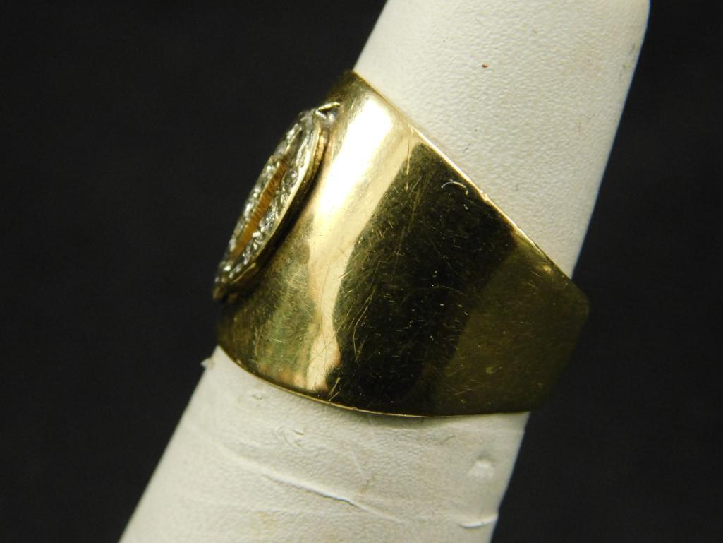 14K Yellow Gold - Ring - Size 6.5 - Monogrammed "D" Diamonds - 5.3 Grams TW