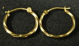 14K Yellow Gold - Pierced Earrings - Twisted Small Hoop - .70 Grams