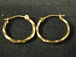 14K Yellow Gold - Pierced Earrings - Twisted Small Hoop - .70 Grams