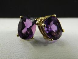 14K Yellow Gold - Pierced Earrings - Amethyst Post - 1.1 Grams TW