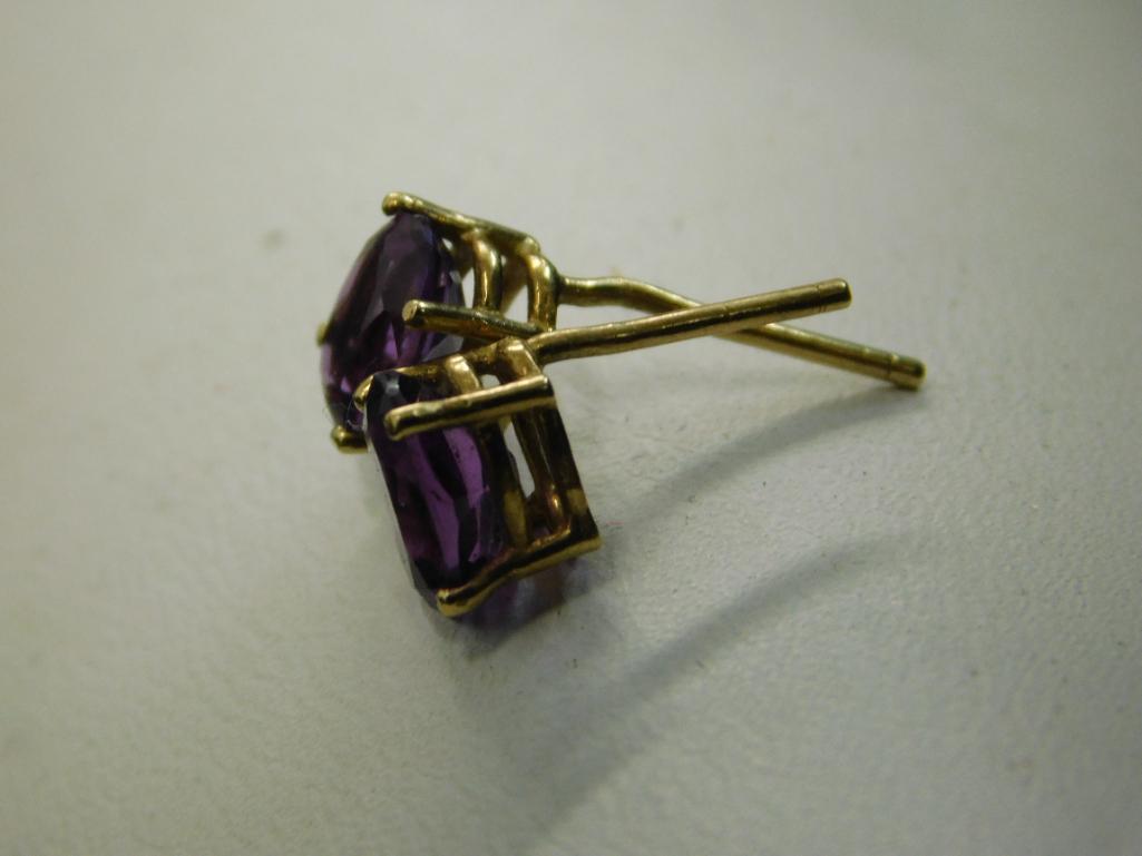 14K Yellow Gold - Pierced Earrings - Amethyst Post - 1.1 Grams TW