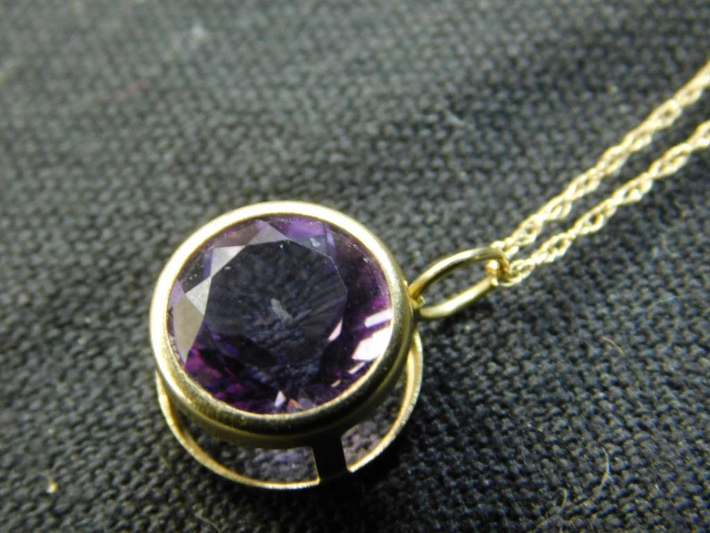 14K Yellow Gold - Necklace - 18" - Amethyst Pendant - 1.7 Grams TW