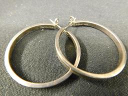 Sterling Silver - 925 - Pierced Earrings - Hoop - Drop - Onyx Drop - 31.9 Grams TW