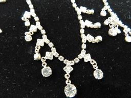 Tray Lot of Costume Jewelry - 6 Vintage Clear Rhinestone Necklaces