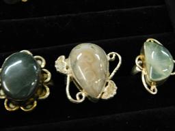 Tray Lot of Costume Jewelry - 20 Natural Stone Rings - Various Sizes