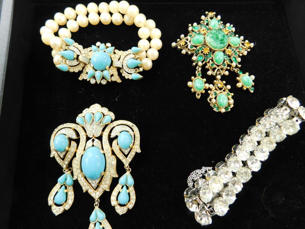 Tray Lot of Costume Jewelry - Matching Trifari Brooch and Bracelet - Pendant