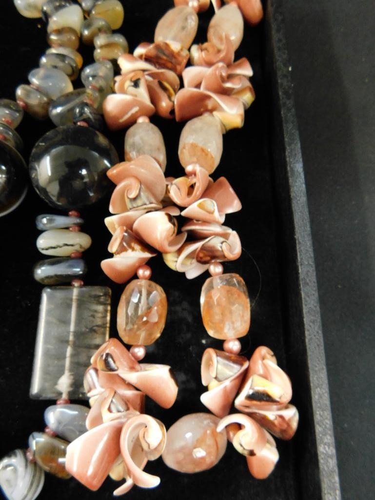 Tray Lot of Costume Jewelry - Natural Stone and Shell Necklaces - 5 Pieces