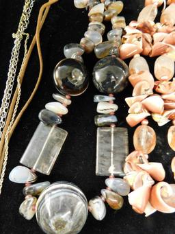 Tray Lot of Costume Jewelry - Natural Stone and Shell Necklaces - 5 Pieces