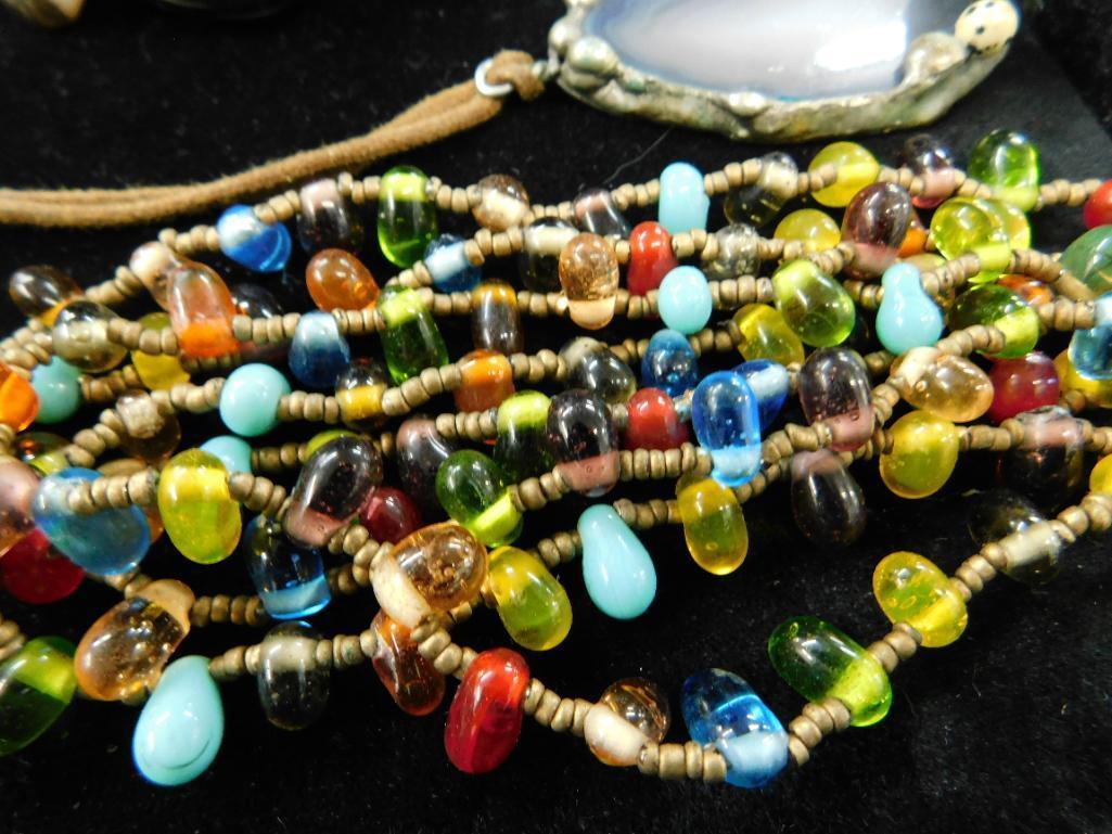Tray Lot of Costume Jewelry - Natural Stone and Shell Necklaces - 5 Pieces