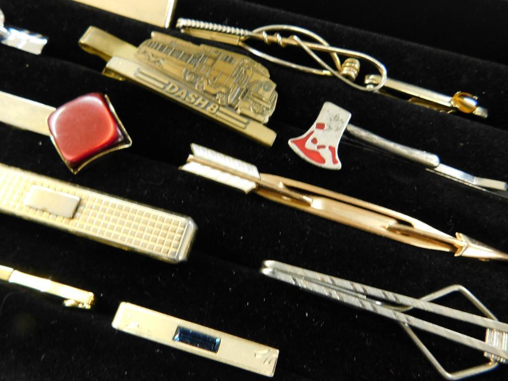 Tray Lot of Mens Vintage Tie Clips