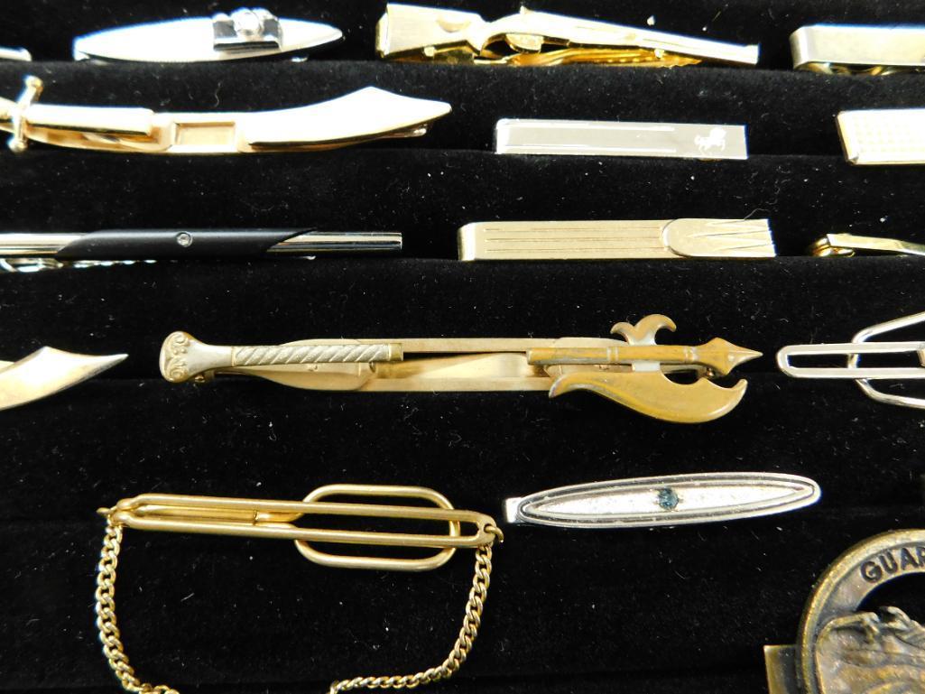 Tray Lot of Mens Vintage Tie Clips