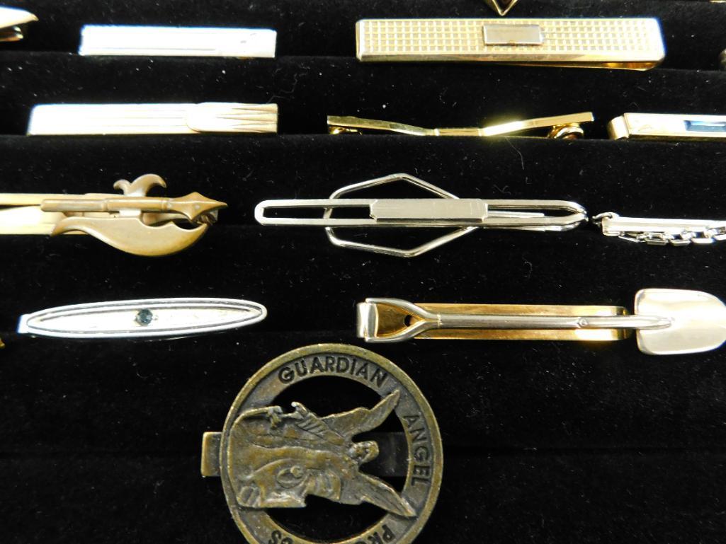 Tray Lot of Mens Vintage Tie Clips