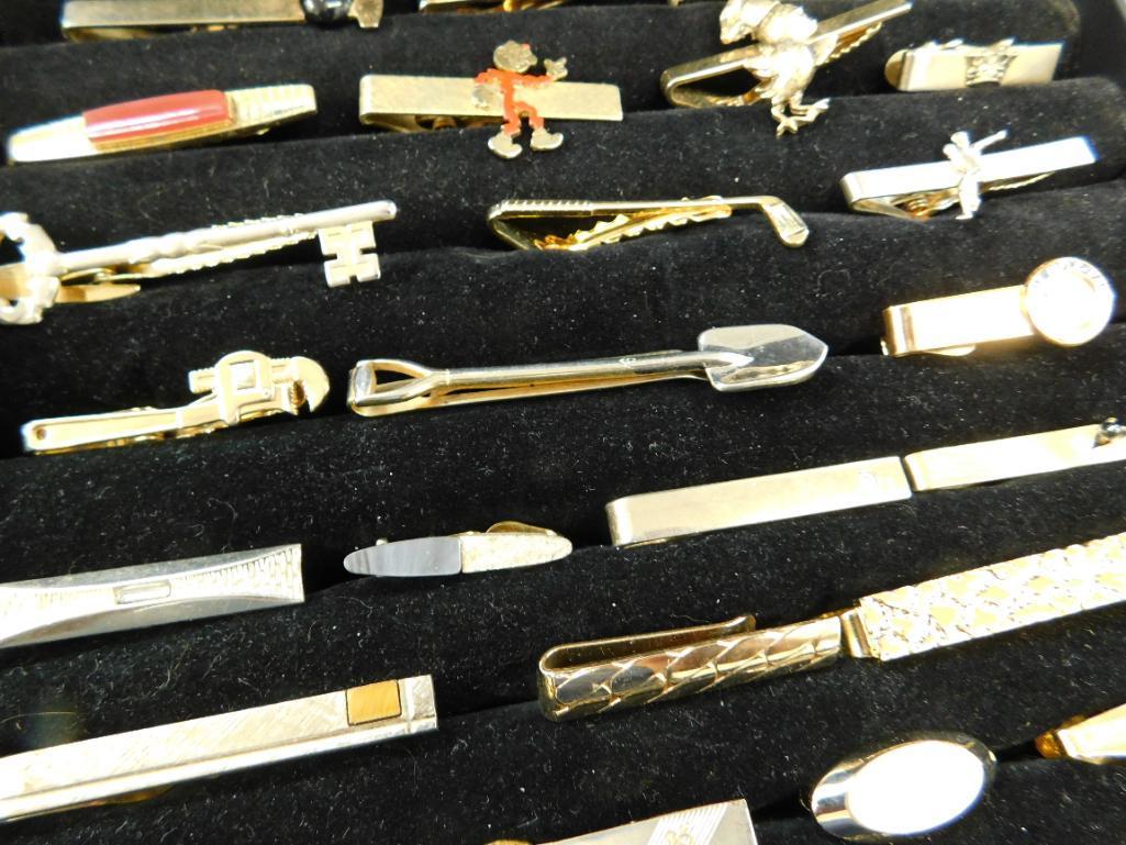 Tray Lot of Mens Vintage Tie Clips