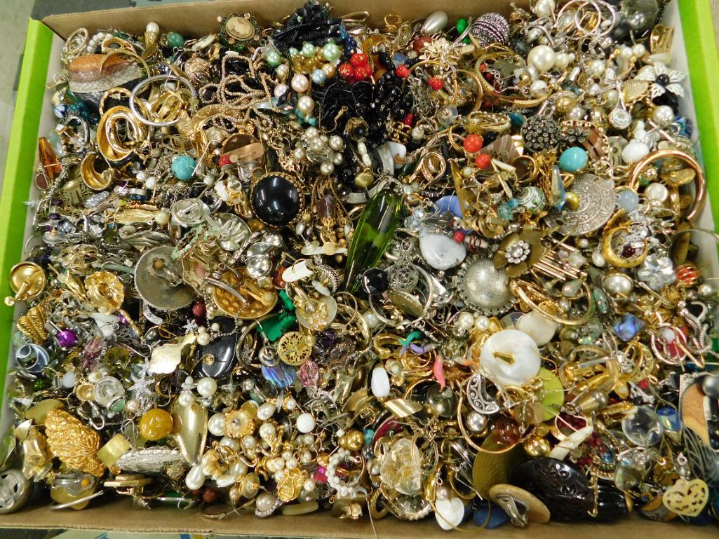 Box Lot Filled With Single Earrings - No Pairs