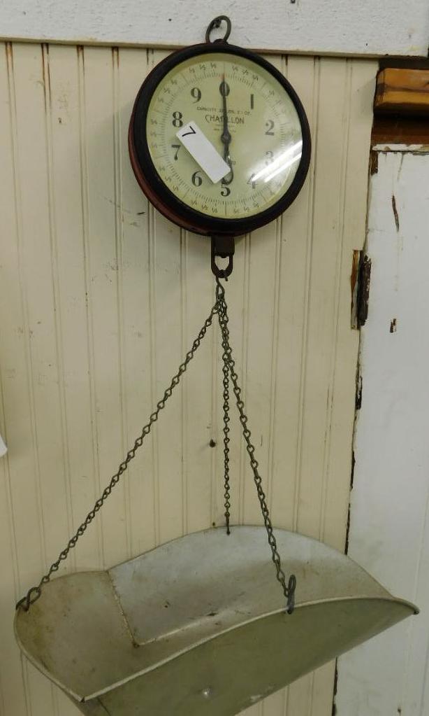 Vintage Chatillon 20lb x 1oz Hanging Scale - Type 720 - 33" x 18" x 12"