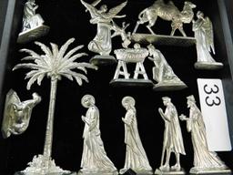 Tray Lot of Pewter Manger Scene - 12 Pieces
