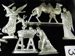 Tray Lot of Pewter Manger Scene - 12 Pieces
