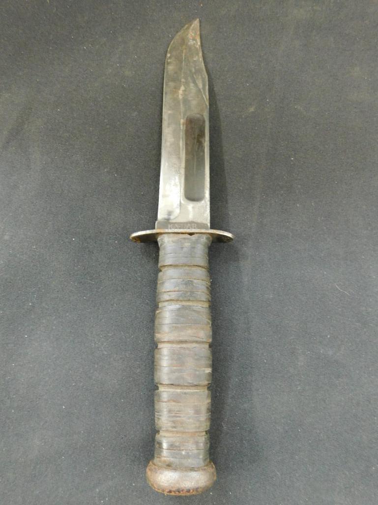 Vintage Kabar Long Knife - Leather Wrapped Handle - 12" Long