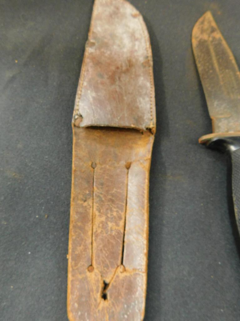Vintage IXL Sheffield Long Knife with Leather Sheath - 9" Long