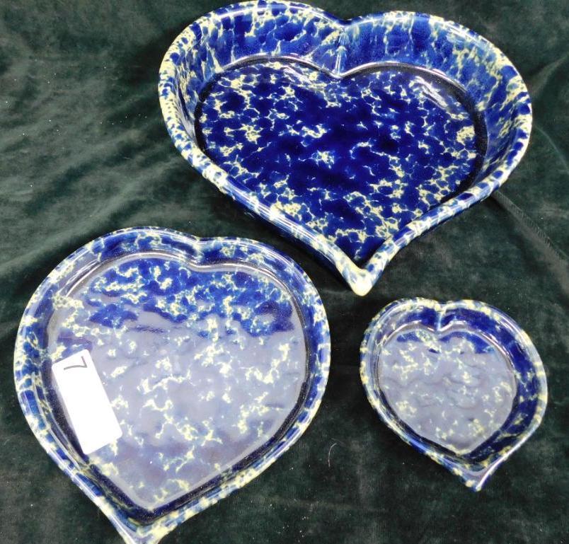 Bennington Potters - Vermont - 3 Heart Shaped Dishes - Lg is 2.25" x 12.25" x 12"
