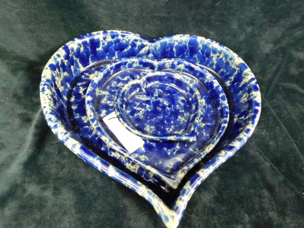 Bennington Potters - Vermont - 3 Heart Shaped Dishes - Lg is 2.25" x 12.25" x 12"