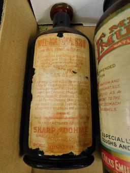 Box Lot with 6 Vintage Bottles - Paper Labels