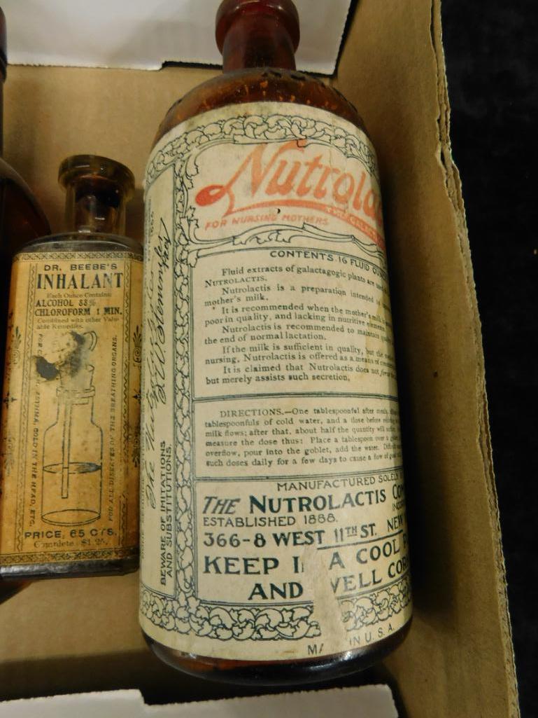 Box Lot with 6 Vintage Bottles - Paper Labels