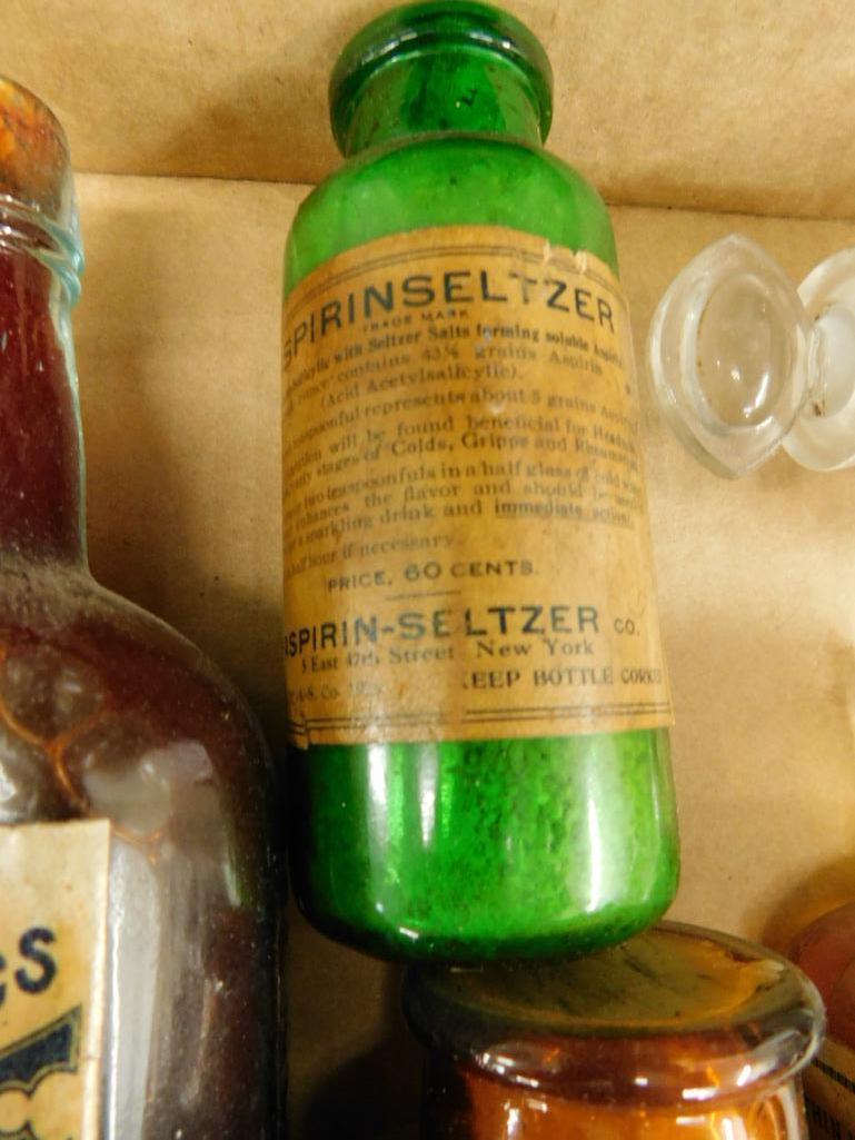 Box Lot with 7 Vintage Bottles - Paper Labels