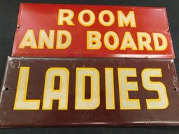 Pair of Vintage Signs - "Ladies" and "Room and Board" Each 3.5" x 9.25"