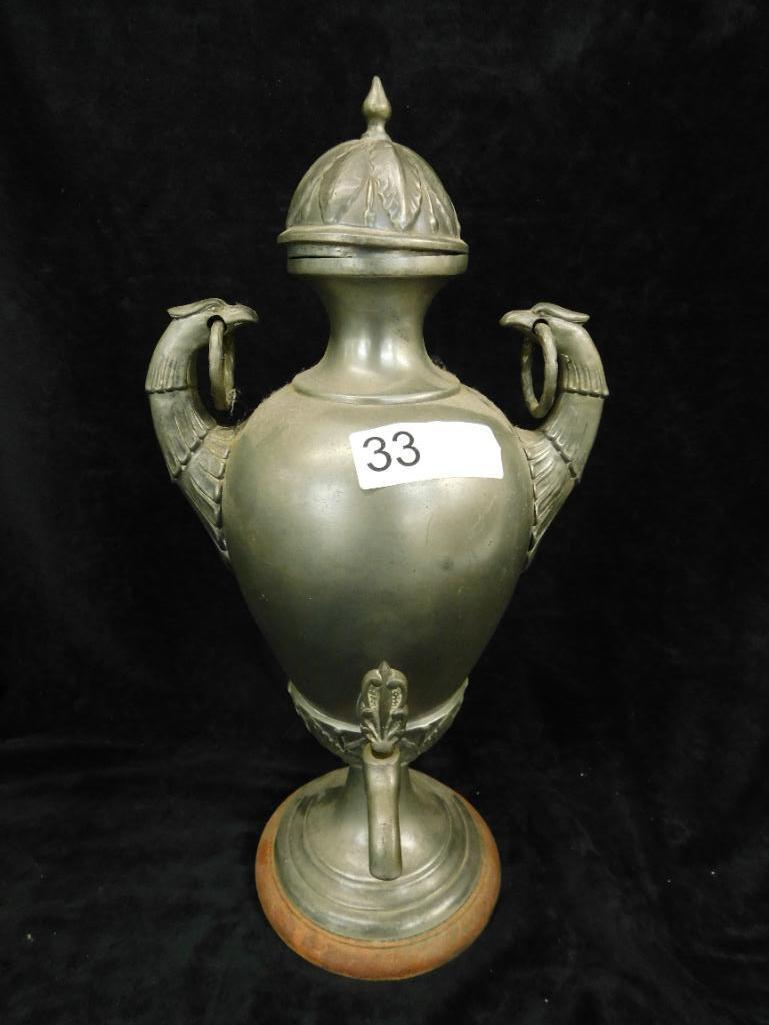 Vintage Pewter Samovar - 17.5" x 9" x 6" - Eagle Head Handles