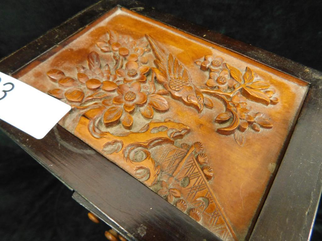Vintage Asian 5 Drawer Jewelry Box - Nice Carvings - 12.5" x 8" x 6"
