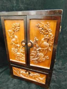 Vintage Asian 5 Drawer Jewelry Box - Nice Carvings - 12.5" x 8" x 6"