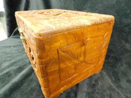 Asian Carved Wood Hinged Lid Box - 7" x 12"x 7.5"