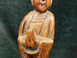 Asian Carved Wood Statue - Lady with Hands Together - 16.5" x 5"x 4"