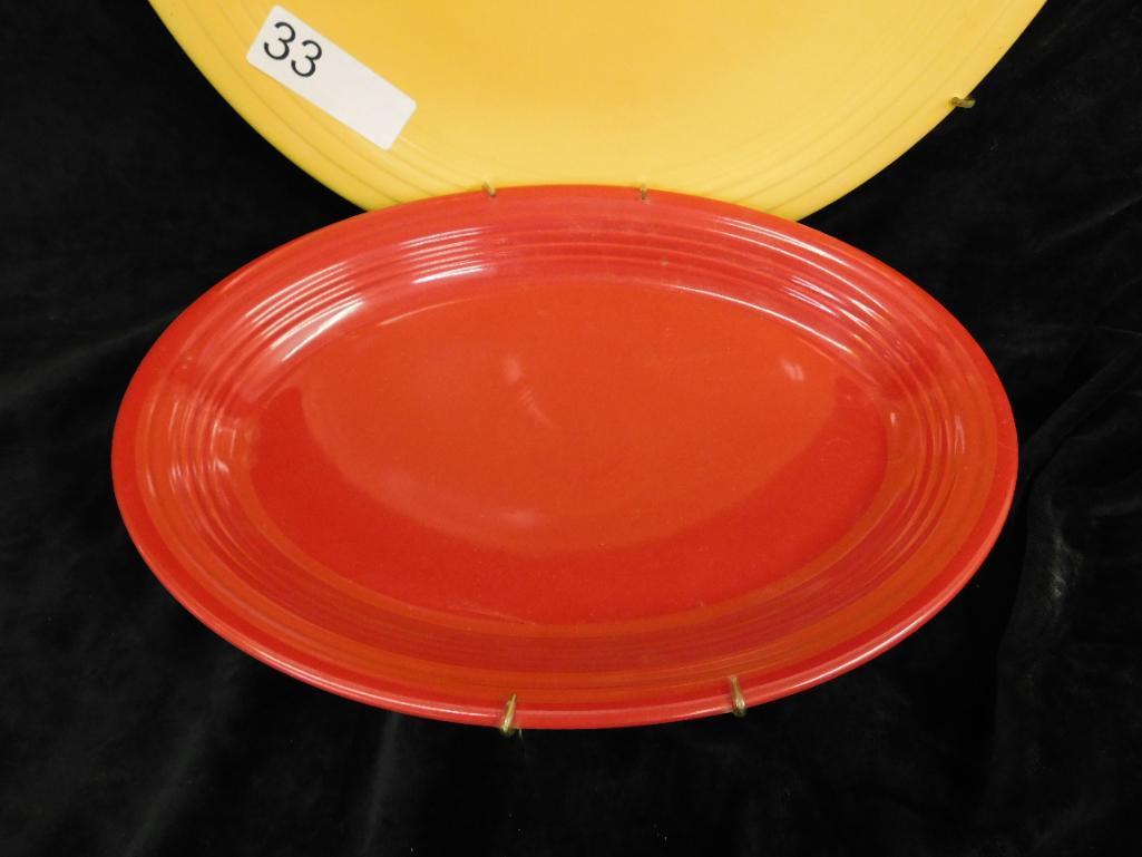 Fiesta Ware - Red 13.5" x 9.5" Platter - Yellow 14" Charger