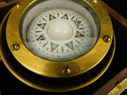 Vintage Brass Compass in Wood Box - Stanley - London - 4.25" x 6.25" x 6.25"